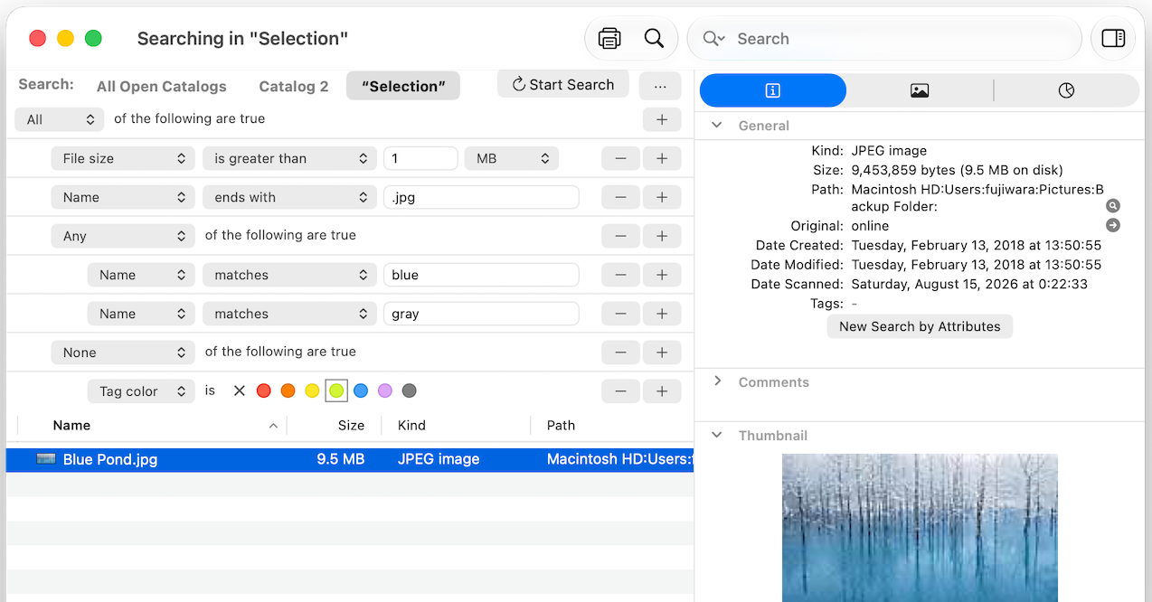 Find by name and other file attributes.